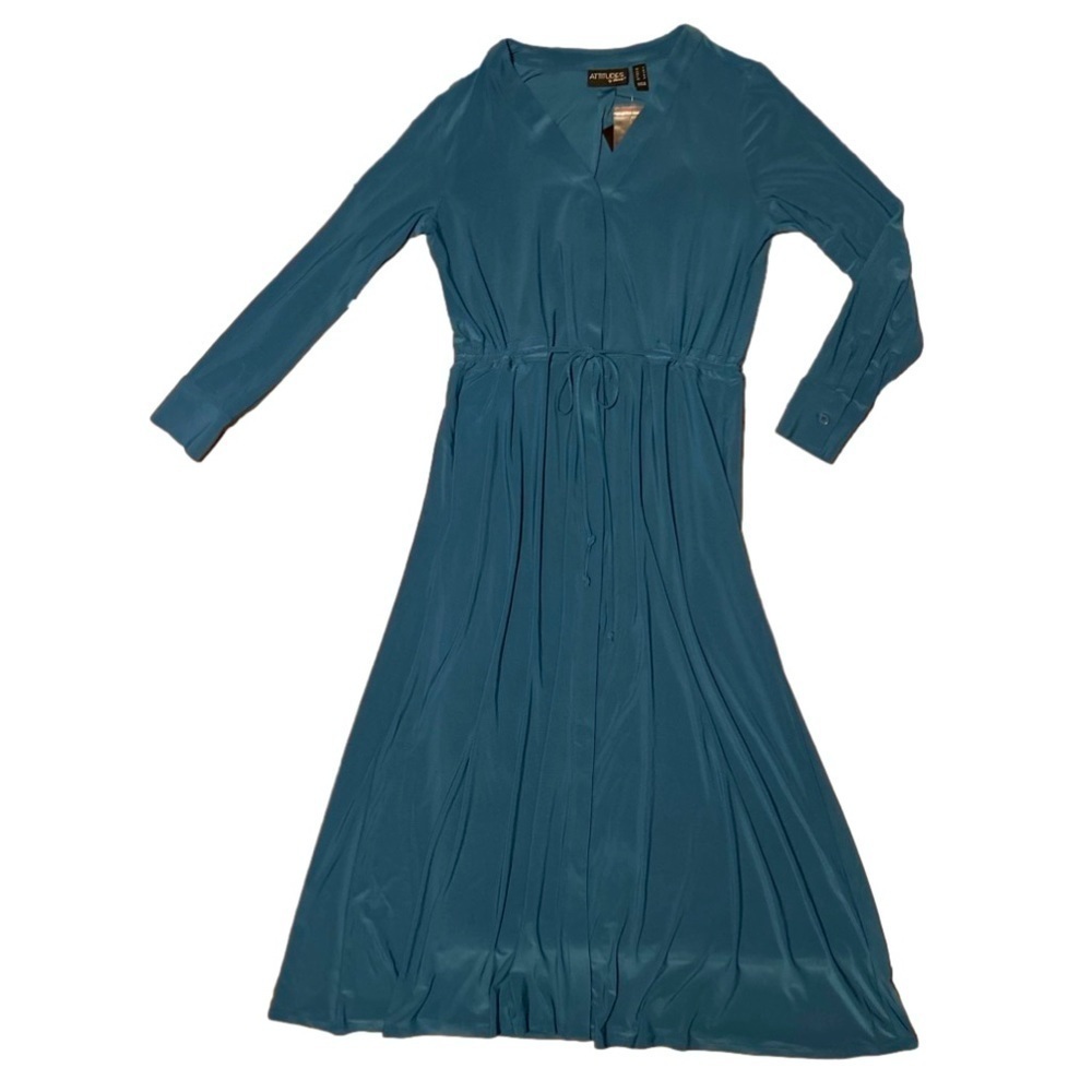 Attitudes by Renee Teal Maxi Dress with Drawstring Waist